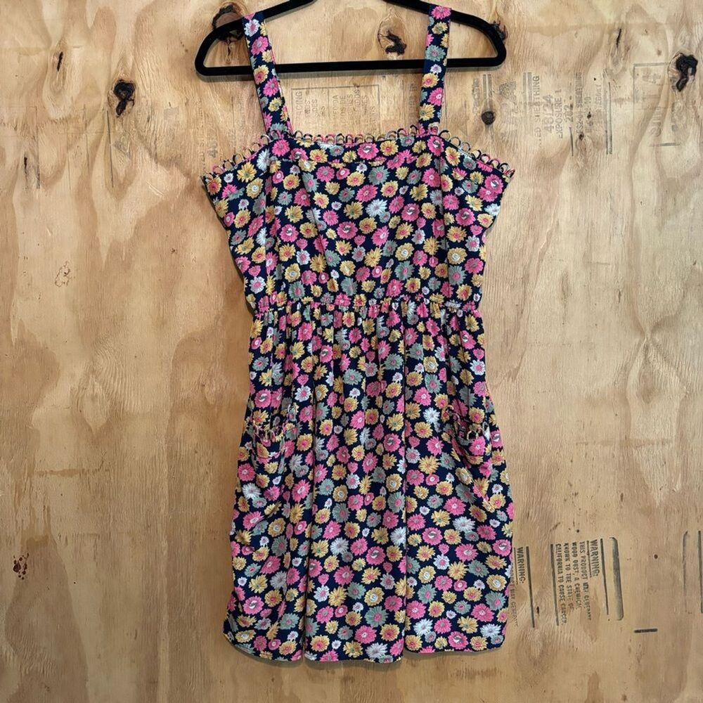 American Rag Sunflower Print scalloped Hem A Line Sleeveless Dress Sz L